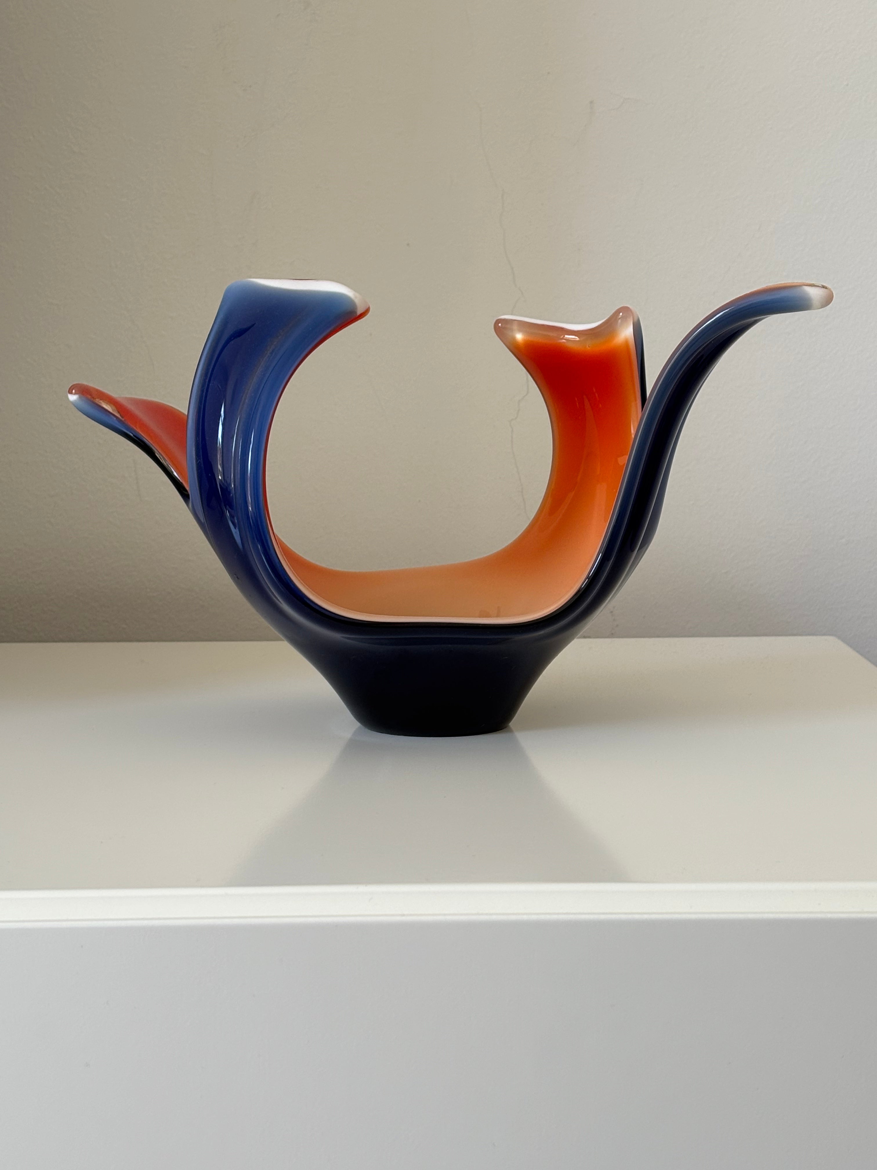 centro de mesa murano azul y naranja